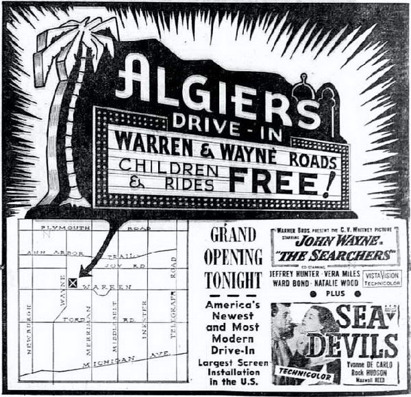 Algiers Drive-In Theatre - 1956-08-15 Ad (newer photo)